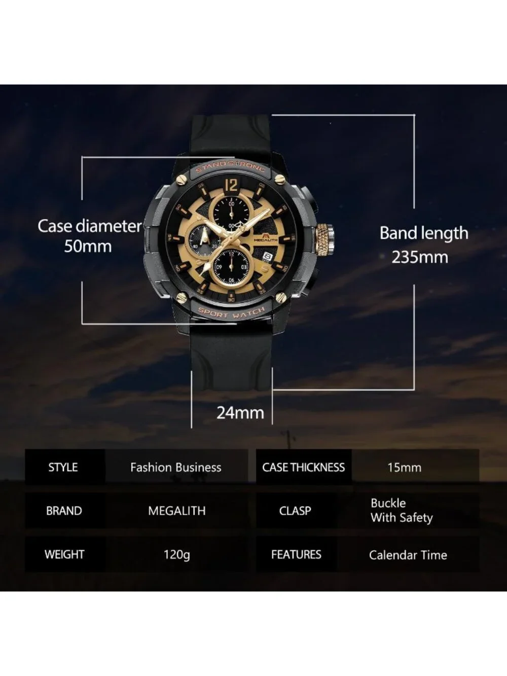 Men's Gold Analog Quartz Heavy Duty Waterproof Chronograph Luminous Wrist Watch